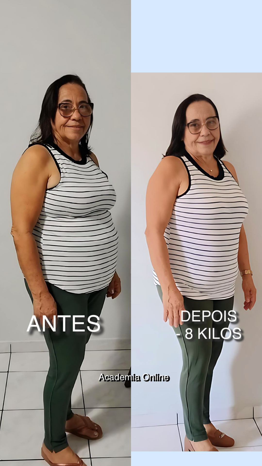 Transformação -8 kg, aluna da Academia Online